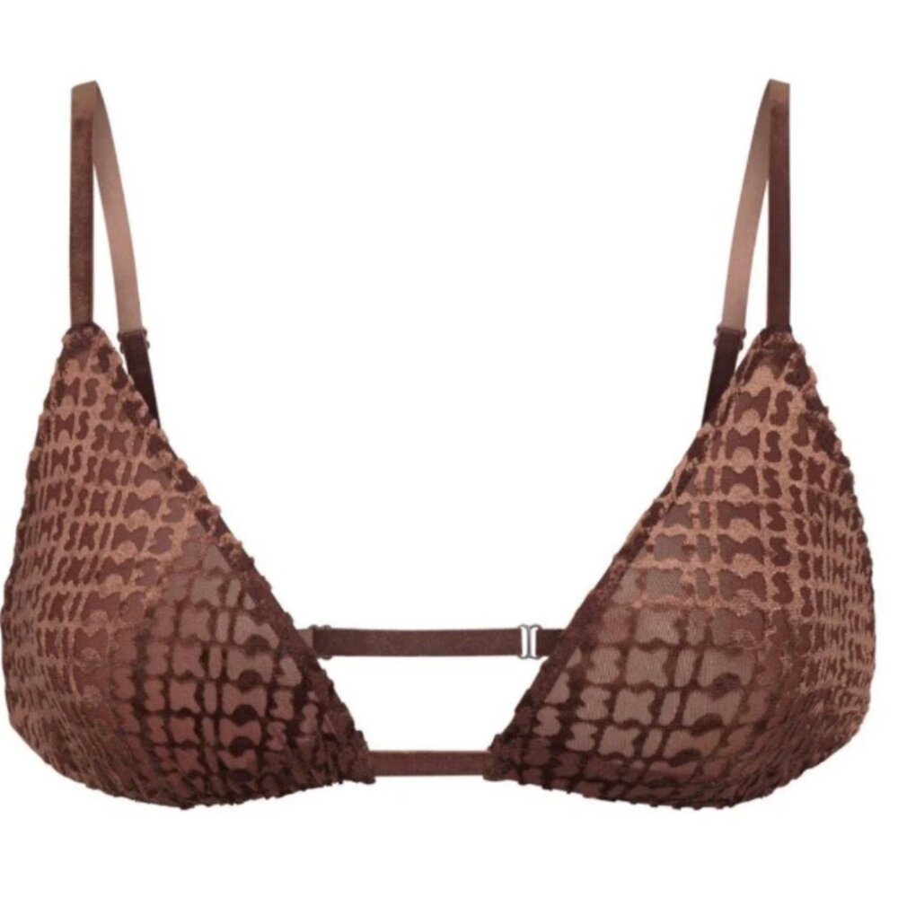 NWT SKIMS ~ Velvet Burnout Logo Triangle Bralette Chestnut ~ 4X ~ BR-TRI-1113 - Picture 2 of 7
